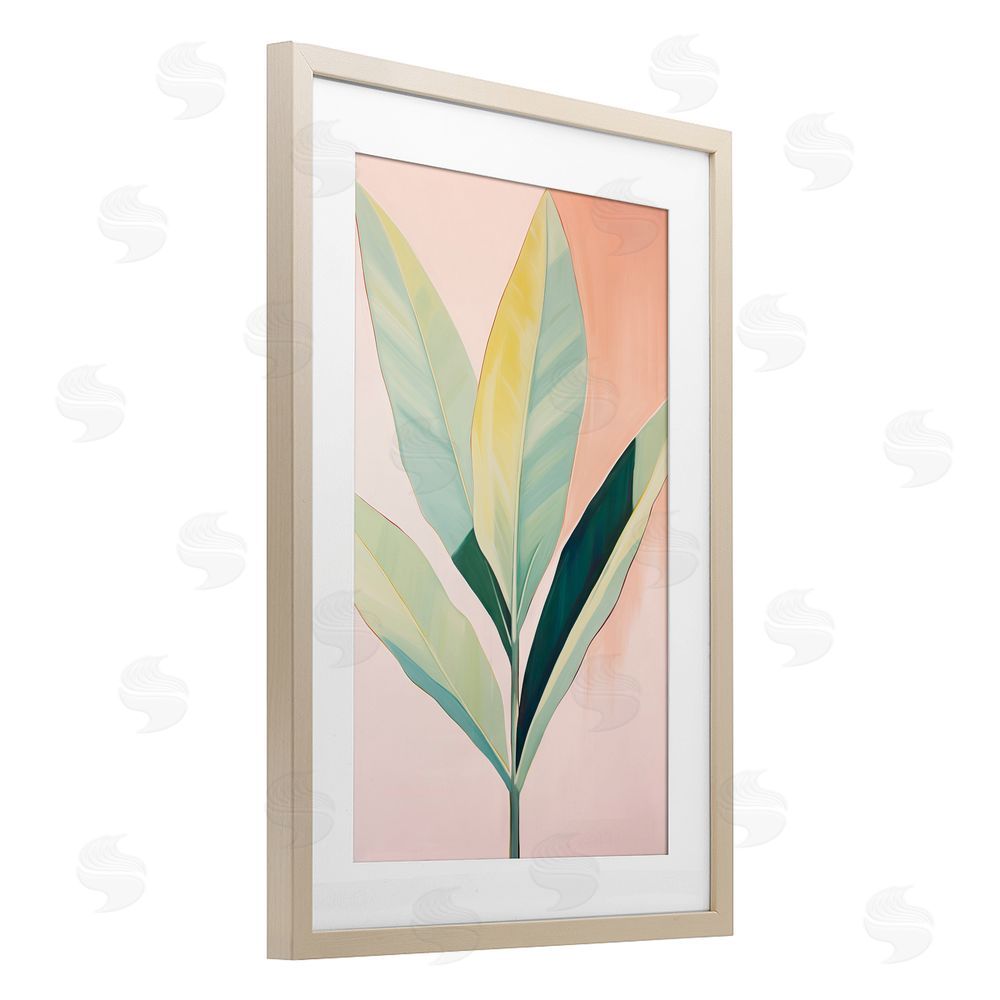 Sisi and Seb Tropical Pastel Plant Palms Birch Framed Print Under Glass with White Mat Wall Art