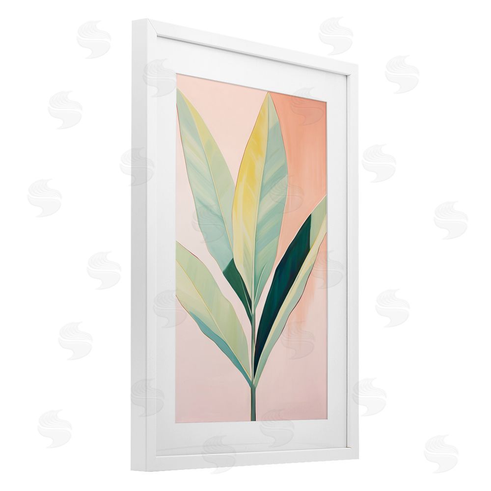 Sisi and Seb Tropical Pastel Plant Palms White Framed Print Under Glass with Mat Wall Art