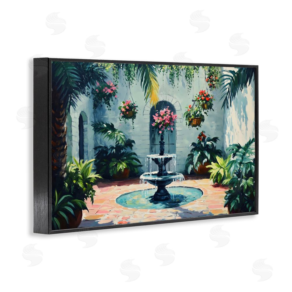 Franklyn Gregory Floral Fountain Courtyard Black Framed Giclee Wall Art Print