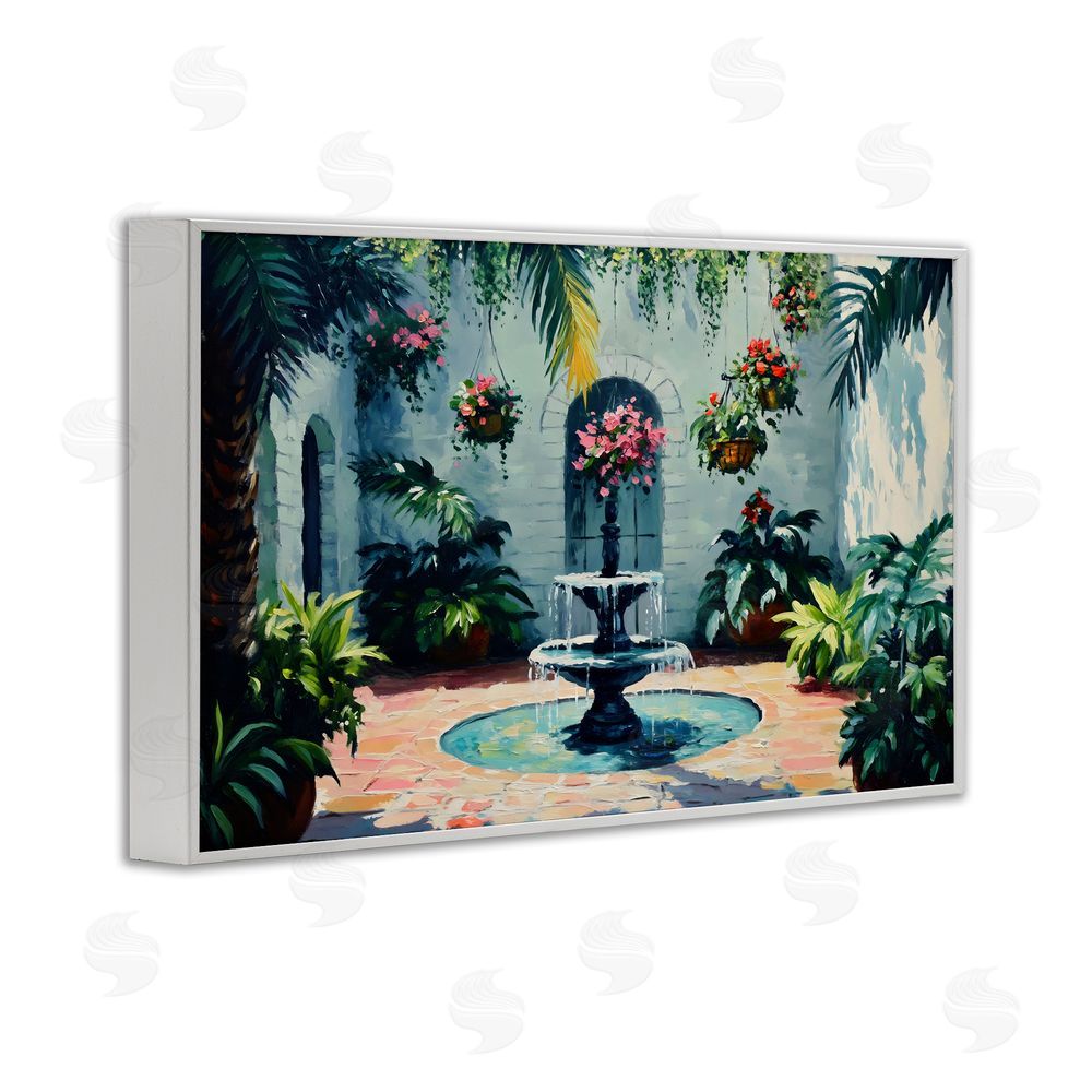 Franklyn Gregory Floral Fountain Courtyard White Framed Giclee Wall Art Print