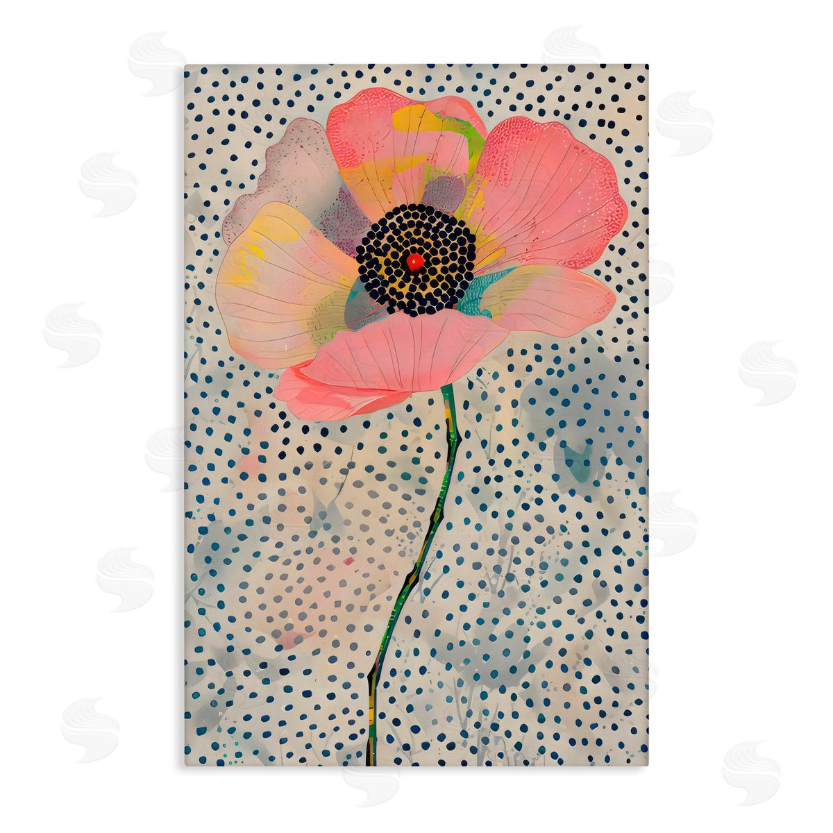 LSR Design Studio Dotted Floral Pink Poppy Canvas Wall Art Print