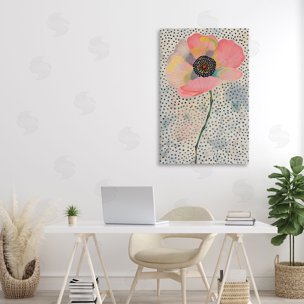 LSR Design Studio Dotted Floral Pink Poppy Canvas Art on Wall