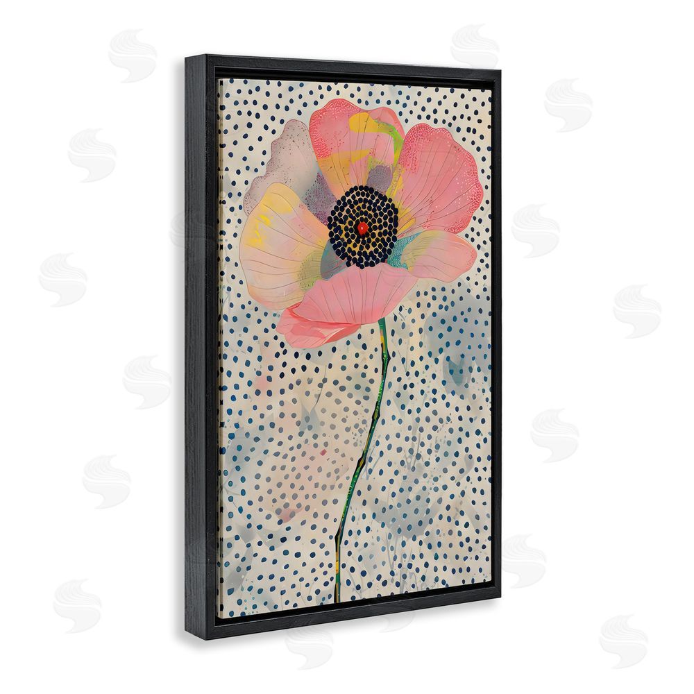 LSR Design Studio Dotted Floral Pink Poppy Black Floating Frame Canvas Wall Art Print