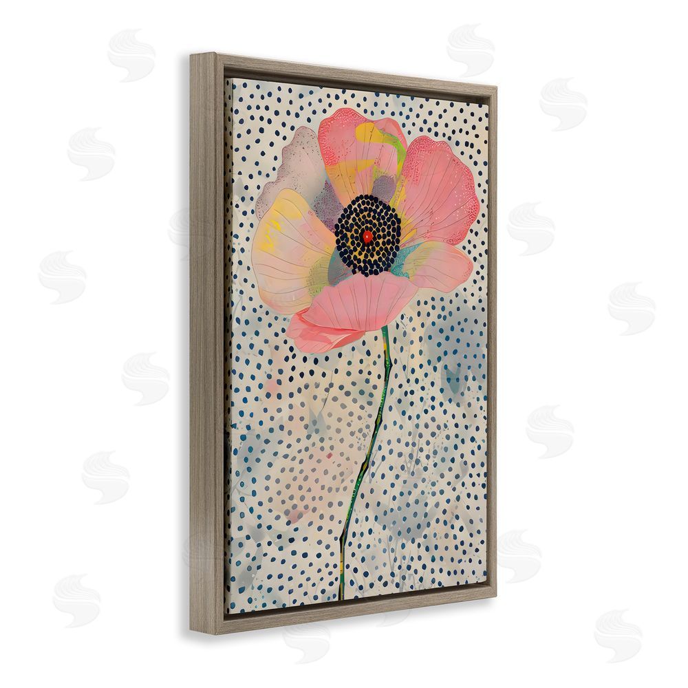 LSR Design Studio Dotted Floral Pink Poppy Brown Floating Frame Canvas Wall Art Print