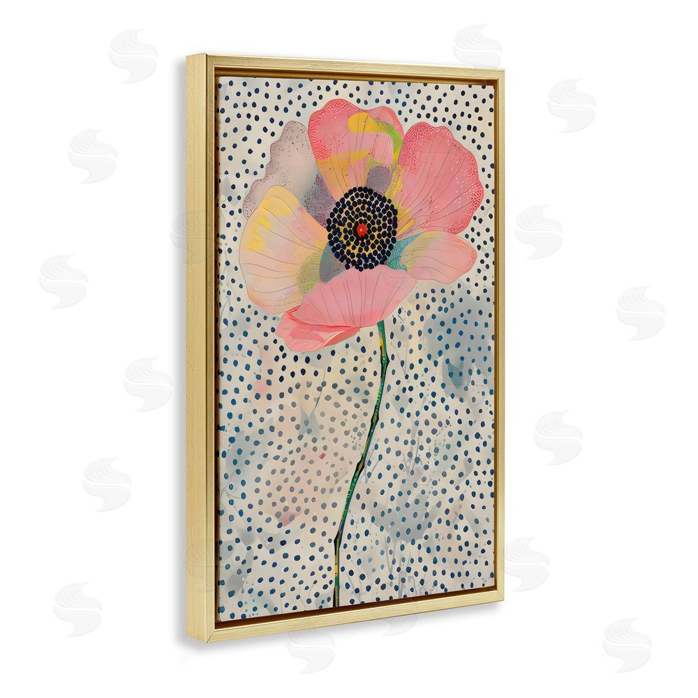 LSR Design Studio Dotted Floral Pink Poppy Gold Floating Frame Canvas Wall Art Print