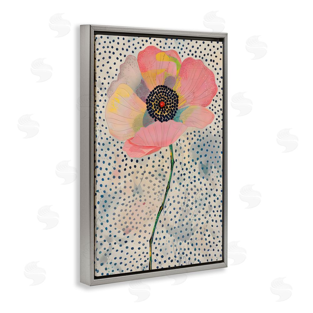 LSR Design Studio Dotted Floral Pink Poppy Gray Floating Frame Canvas Wall Art Print