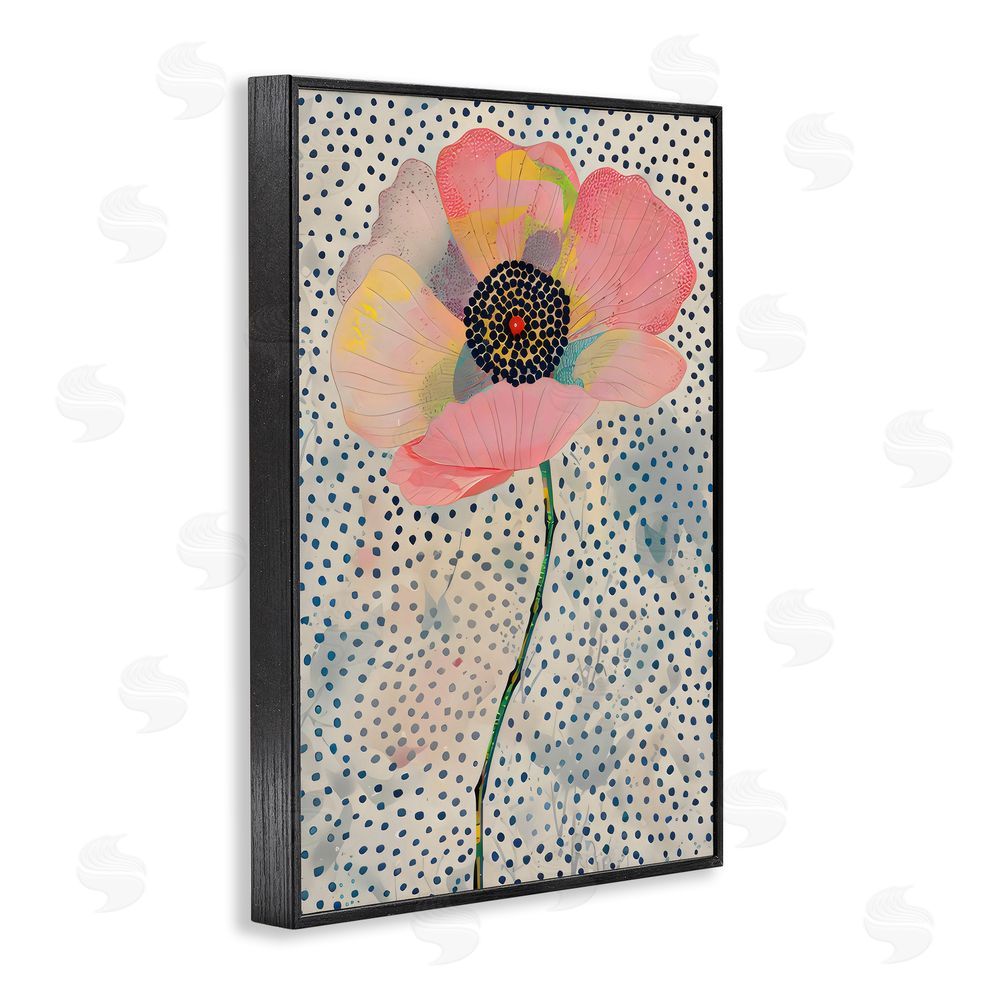 LSR Design Studio Dotted Floral Pink Poppy Black Framed Giclee Wall Art Print