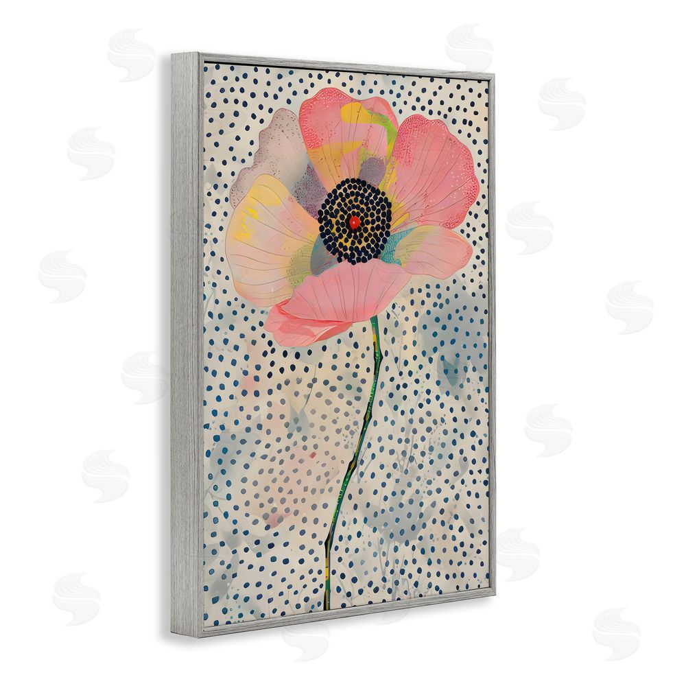 LSR Design Studio Dotted Floral Pink Poppy Gray Framed Giclee Wall Art Print