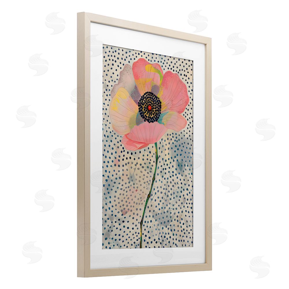 LSR Design Studio Dotted Floral Pink Poppy Birch Framed Print Under Glass with White Mat Wall Art