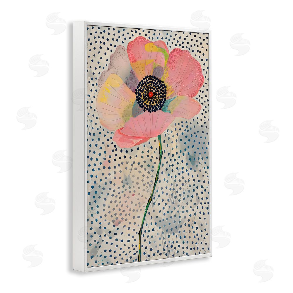LSR Design Studio Dotted Floral Pink Poppy White Framed Giclee Wall Art Print