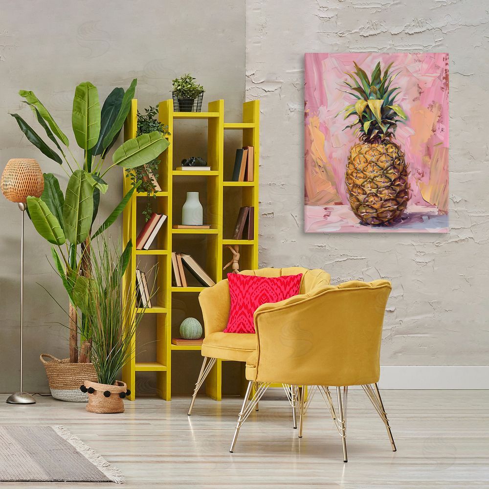 LSR Design Studio Pineapple Bliss over Pink Canvas Art on Wall