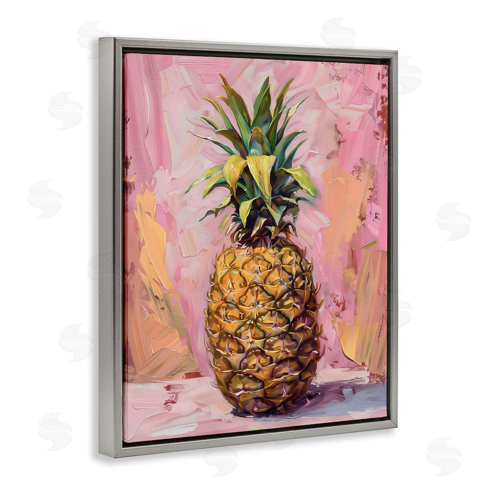 LSR Design Studio Pineapple Bliss over Pink Gray Floating Frame Canvas Wall Art Print