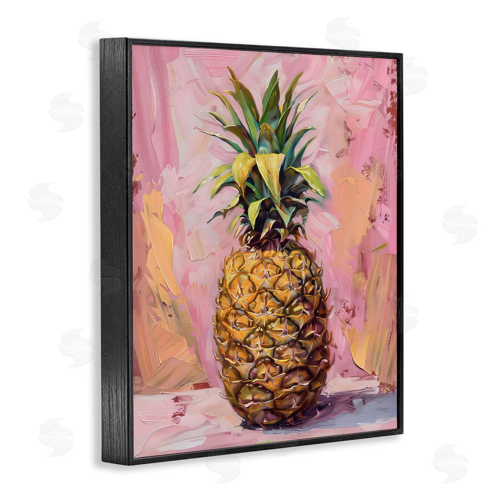LSR Design Studio Pineapple Bliss over Pink Black Framed Giclee Wall Art Print