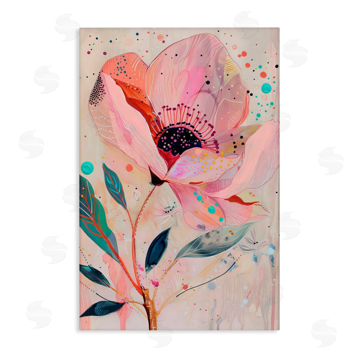 LSR Design Studio Colorful Dots Pink Poppy Canvas Wall Art Print