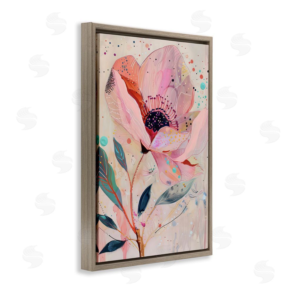 LSR Design Studio Colorful Dots Pink Poppy Brown Floating Frame Canvas Wall Art Print