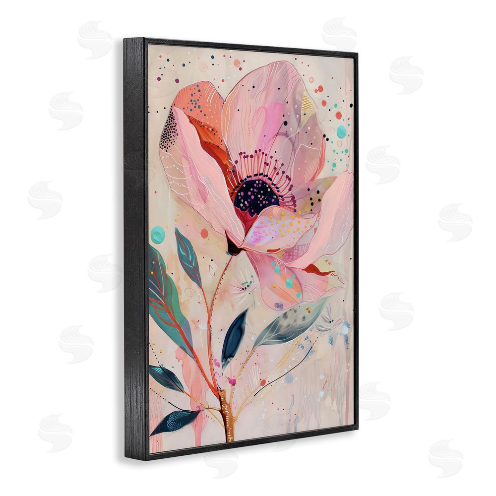 LSR Design Studio Colorful Dots Pink Poppy Black Framed Giclee Wall Art Print