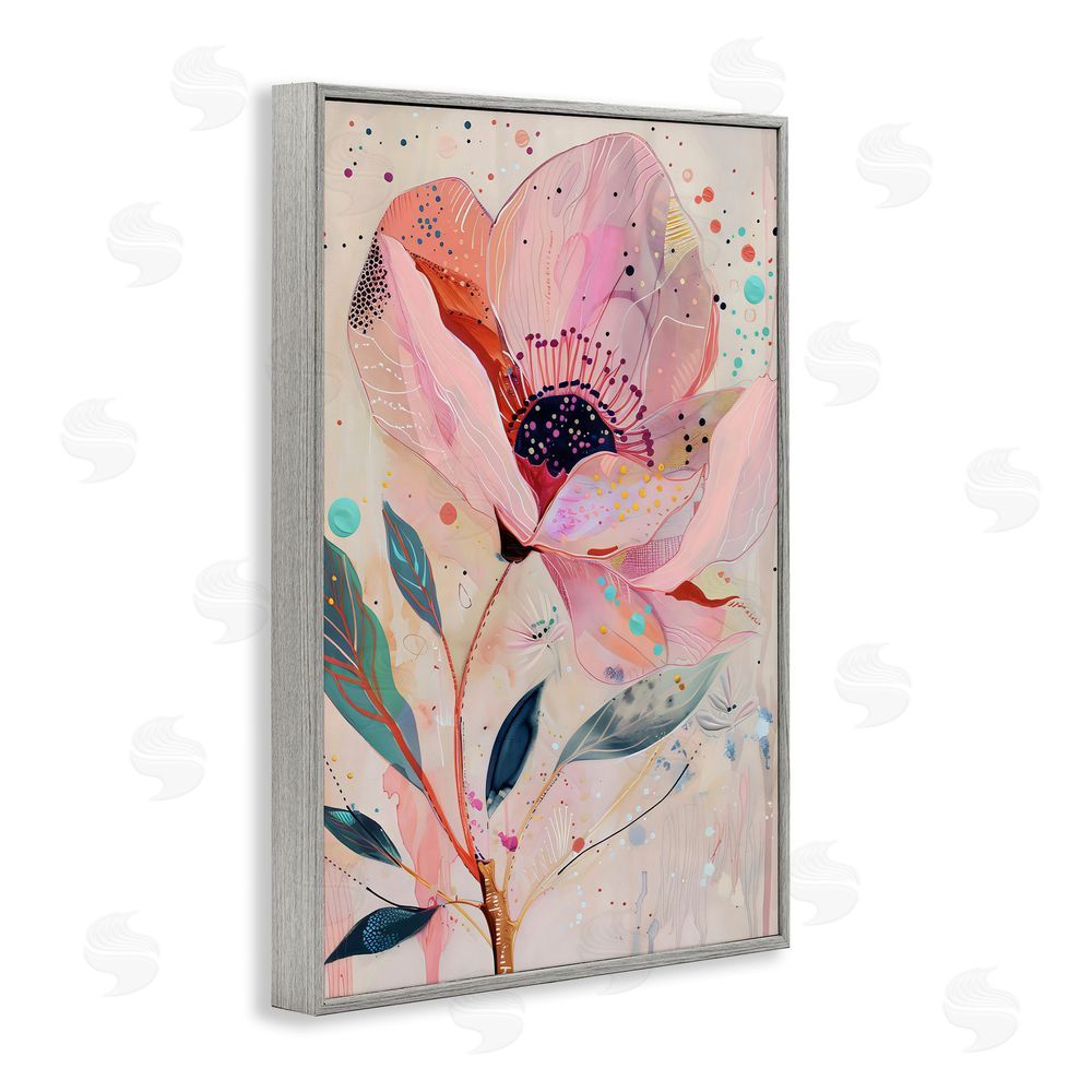 LSR Design Studio Colorful Dots Pink Poppy Gray Framed Giclee Wall Art Print