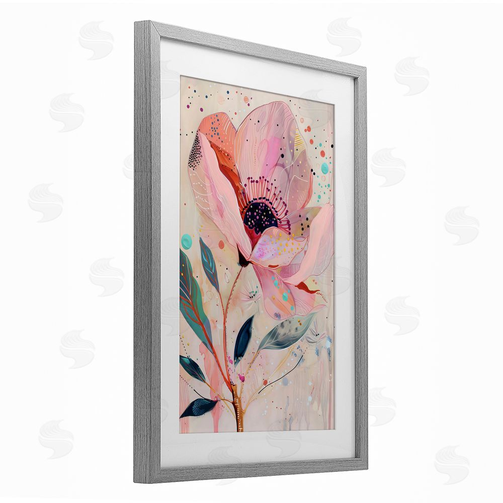 LSR Design Studio Colorful Dots Pink Poppy Gray Framed Print Under Glass with White Mat Wall Art