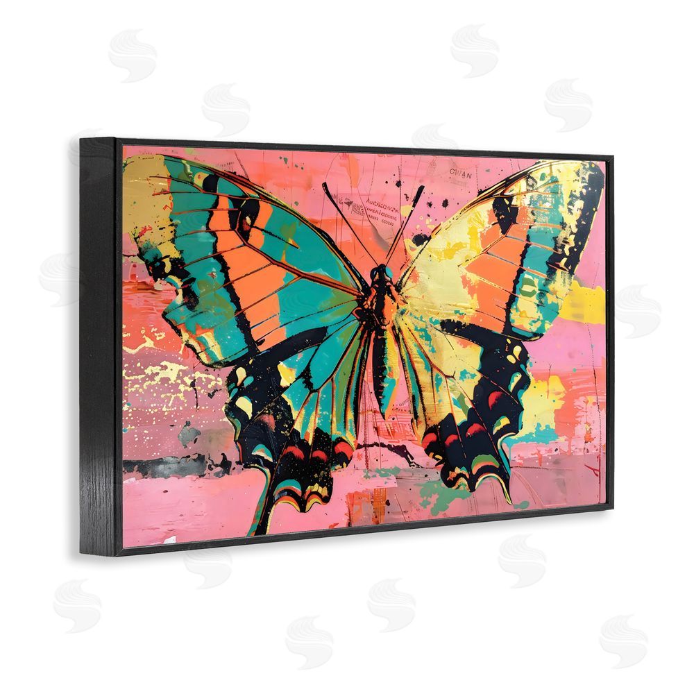 LSR Design Studio Retro Butterfly over Abstract Pink Black Framed Giclee Wall Art Print