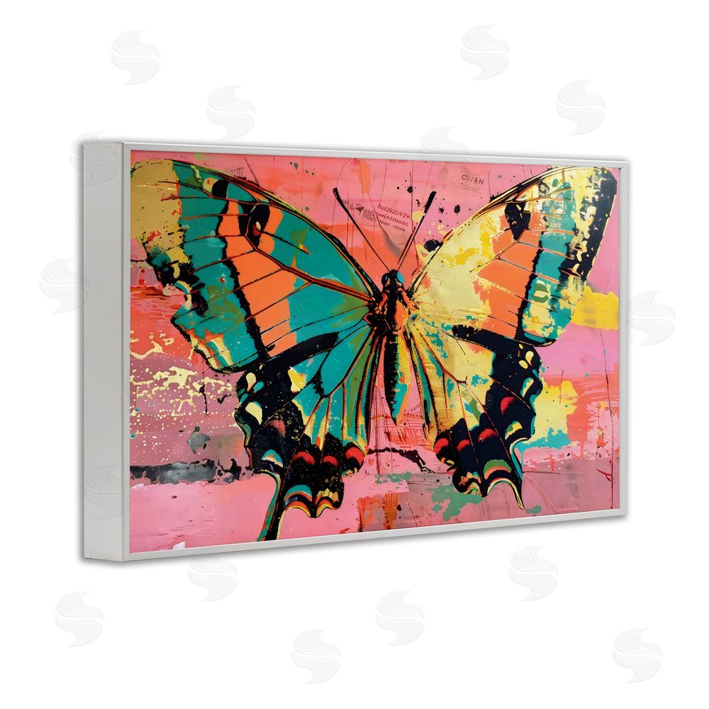 LSR Design Studio Retro Butterfly over Abstract Pink White Framed Giclee Wall Art Print