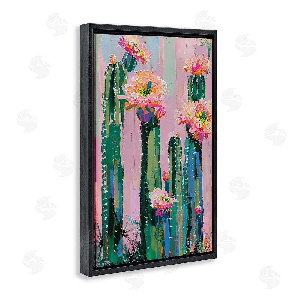 LSR Design Studio Vibrant Cactus Flowers over Pink Black Floating Frame Canvas Wall Art Print