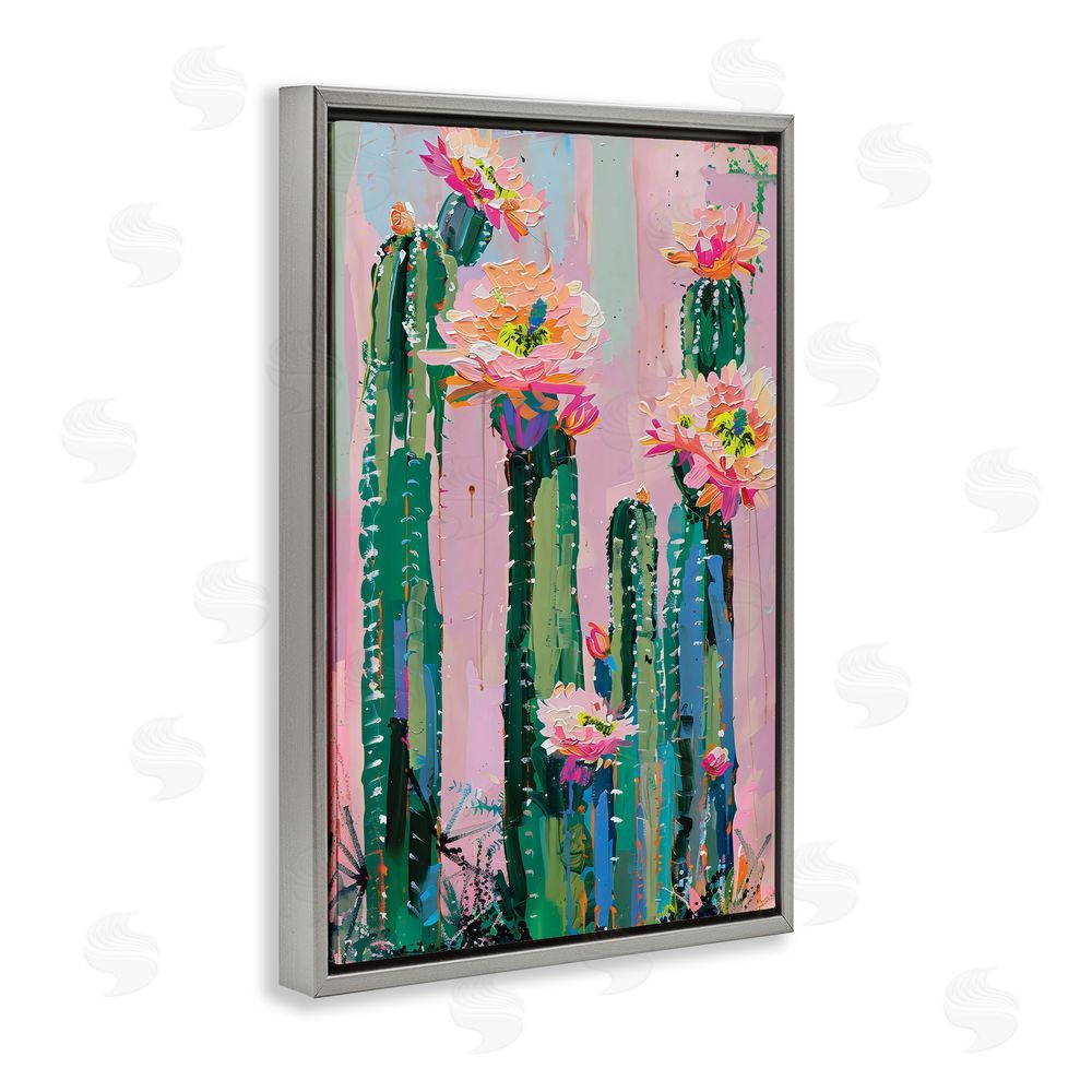 LSR Design Studio Vibrant Cactus Flowers over Pink Gray Floating Frame Canvas Wall Art Print