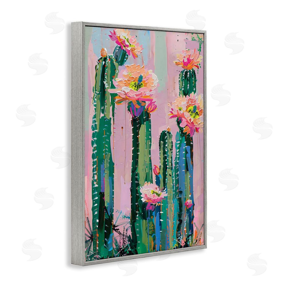 LSR Design Studio Vibrant Cactus Flowers over Pink Gray Framed Giclee Wall Art Print