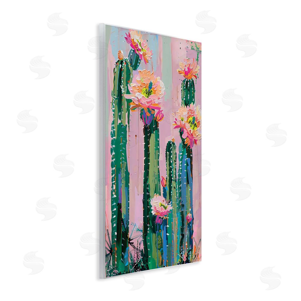 LSR Design Studio Vibrant Cactus Flowers over Pink Wall Plaque Art Print