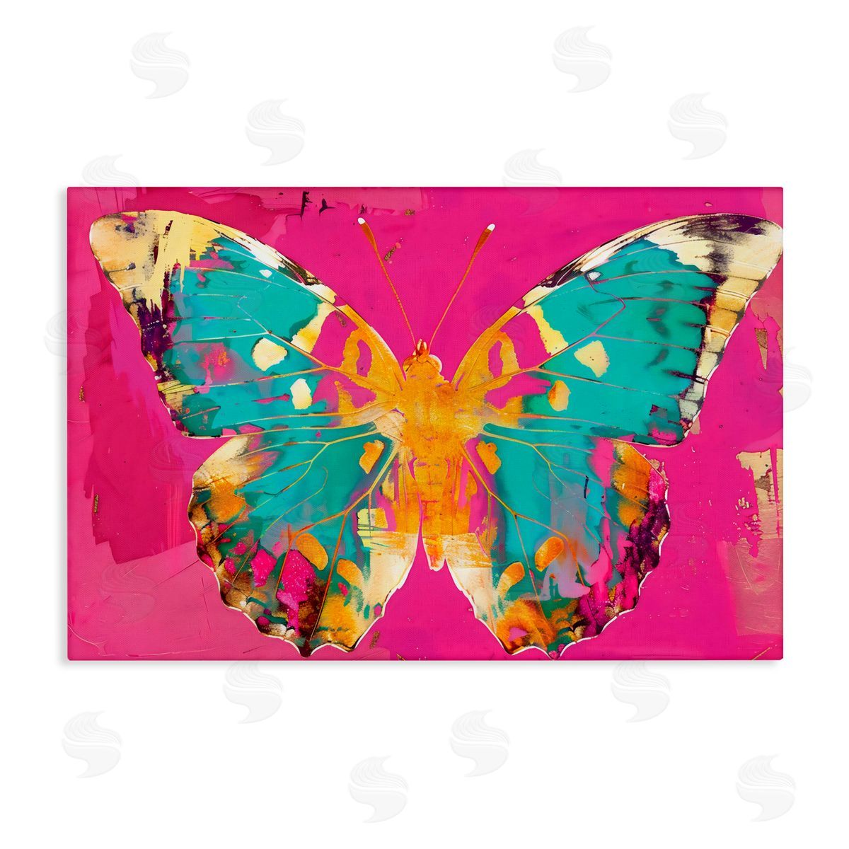 LSR Design Studio Jewel Butterfly over Pink Canvas Wall Art Print
