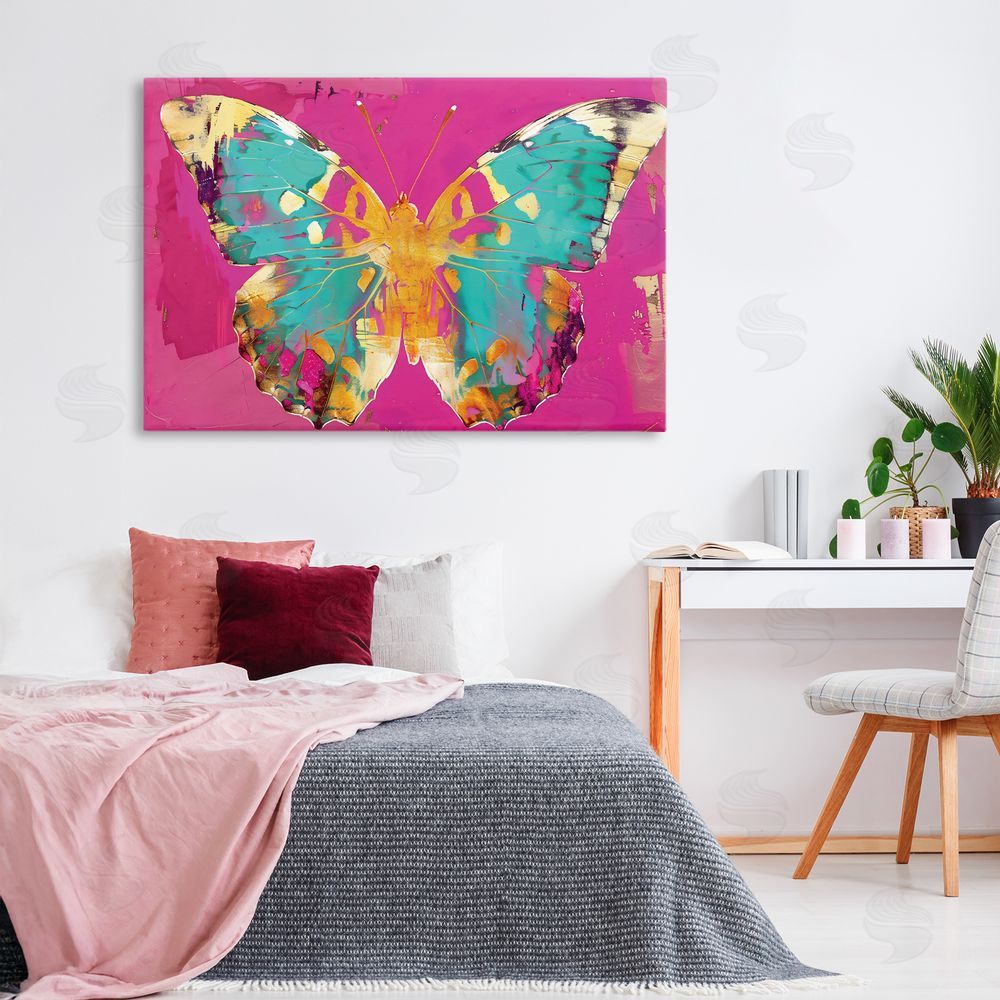 LSR Design Studio Jewel Butterfly over Pink Canvas Art on Wall