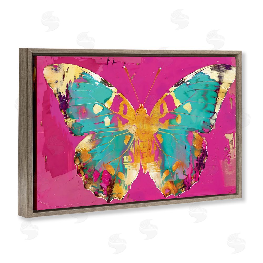 LSR Design Studio Jewel Butterfly over Pink Brown Floating Frame Canvas Wall Art Print