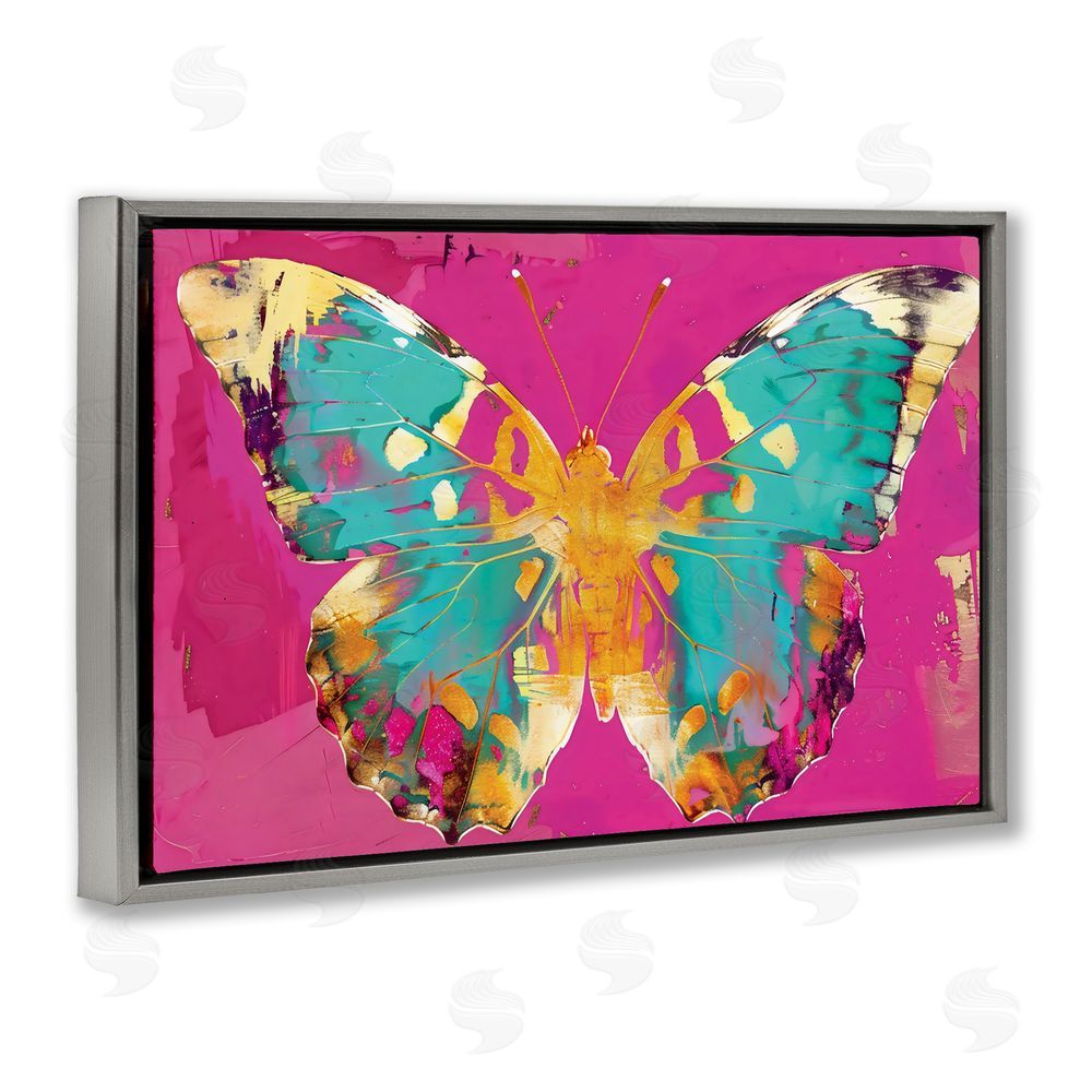 LSR Design Studio Jewel Butterfly over Pink Gray Floating Frame Canvas Wall Art Print