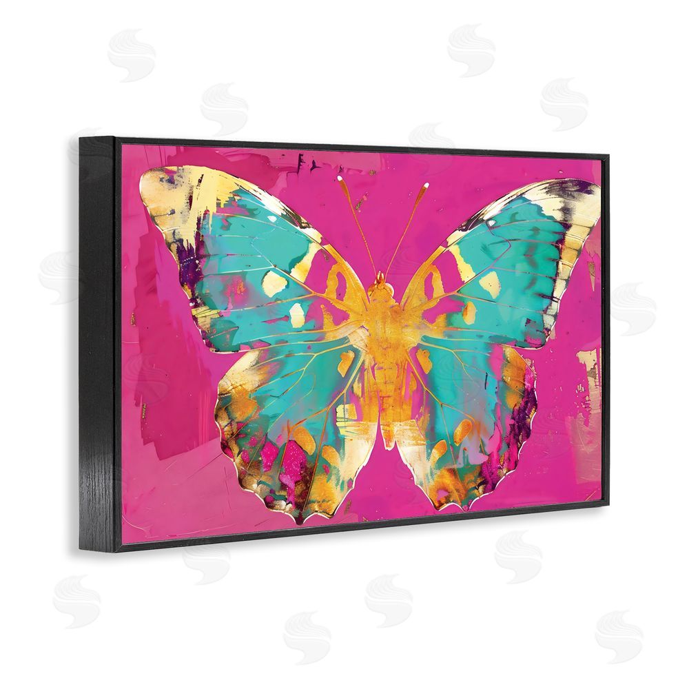 LSR Design Studio Jewel Butterfly over Pink Black Framed Giclee Wall Art Print