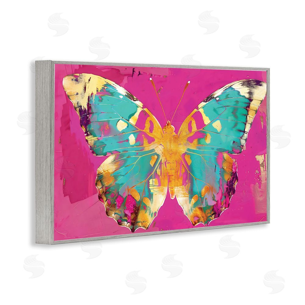 LSR Design Studio Jewel Butterfly over Pink Gray Framed Giclee Wall Art Print