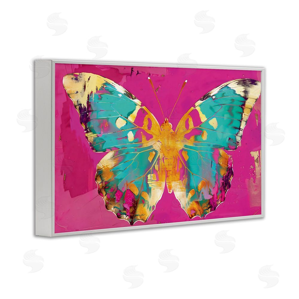 LSR Design Studio Jewel Butterfly over Pink White Framed Giclee Wall Art Print