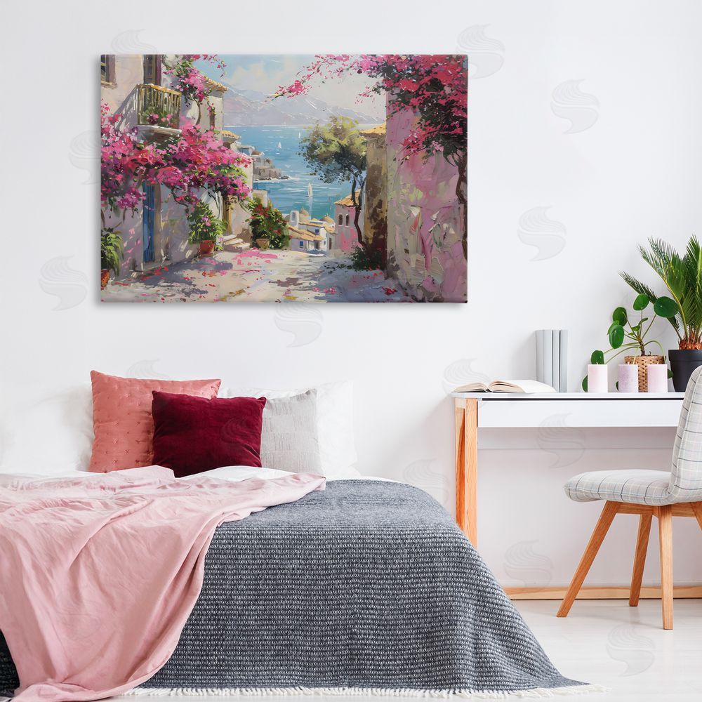 LSR Design Studio Floral Village Streets Coastal Town Canvas Art on Wall