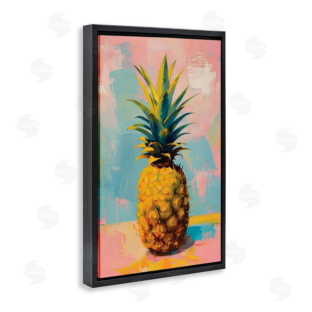 LSR Design Studio Pineapple Dream over Pink Blue Black Floating Frame Canvas Wall Art Print