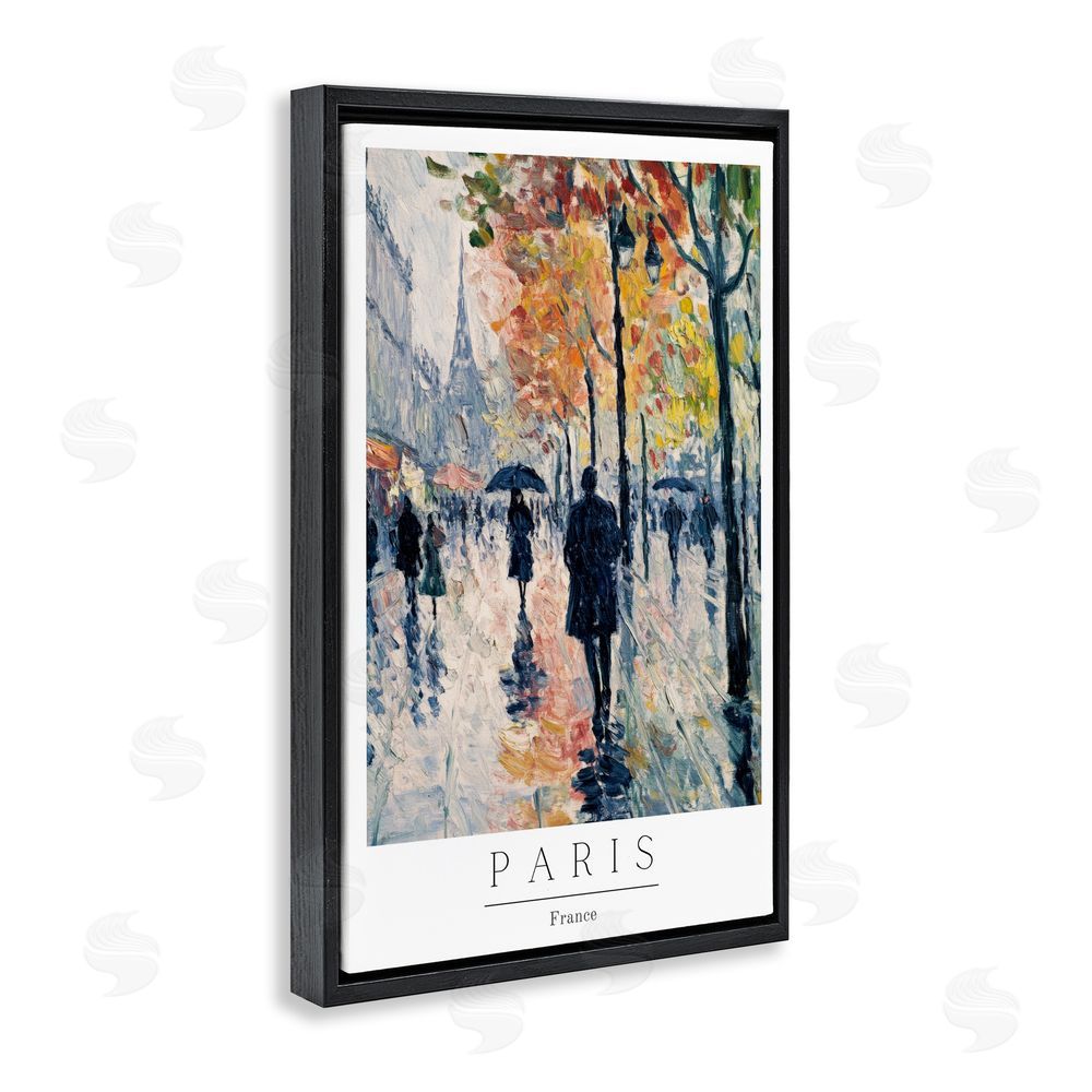 Petal Prints Design Autumnal Paris Street Scene Black Floating Frame Canvas Wall Art Print