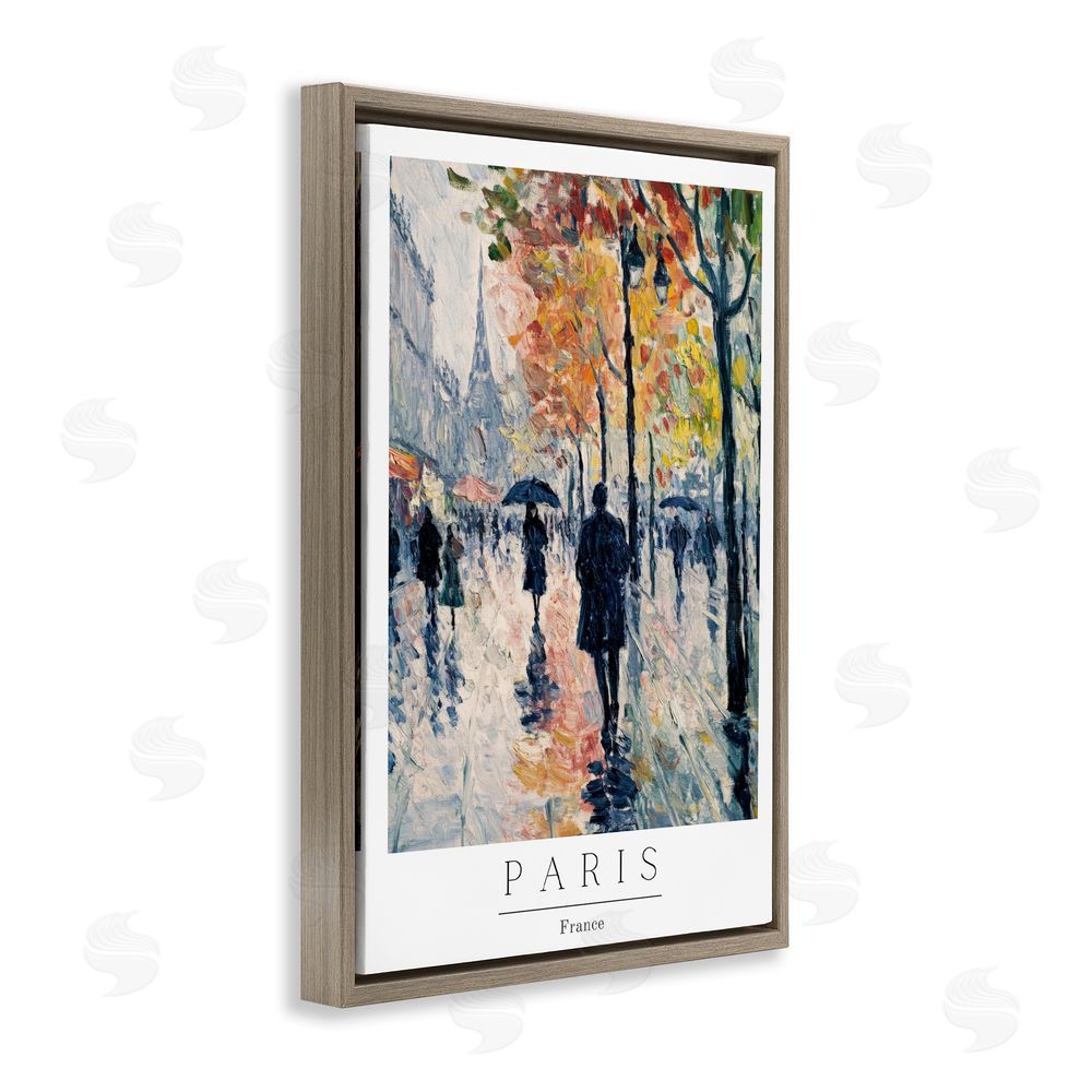 Petal Prints Design Autumnal Paris Street Scene Brown Floating Frame Canvas Wall Art Print