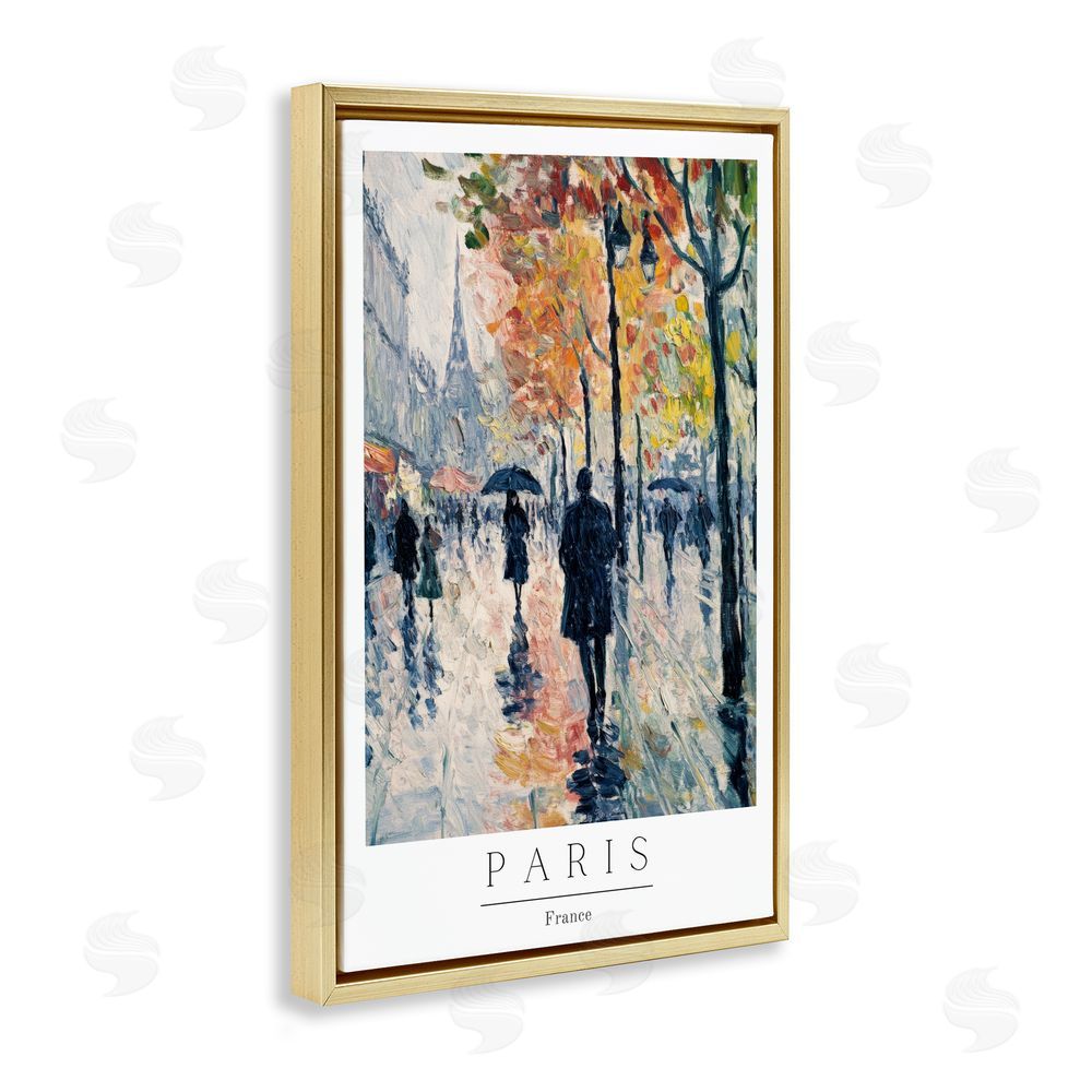 Petal Prints Design Autumnal Paris Street Scene Gold Floating Frame Canvas Wall Art Print