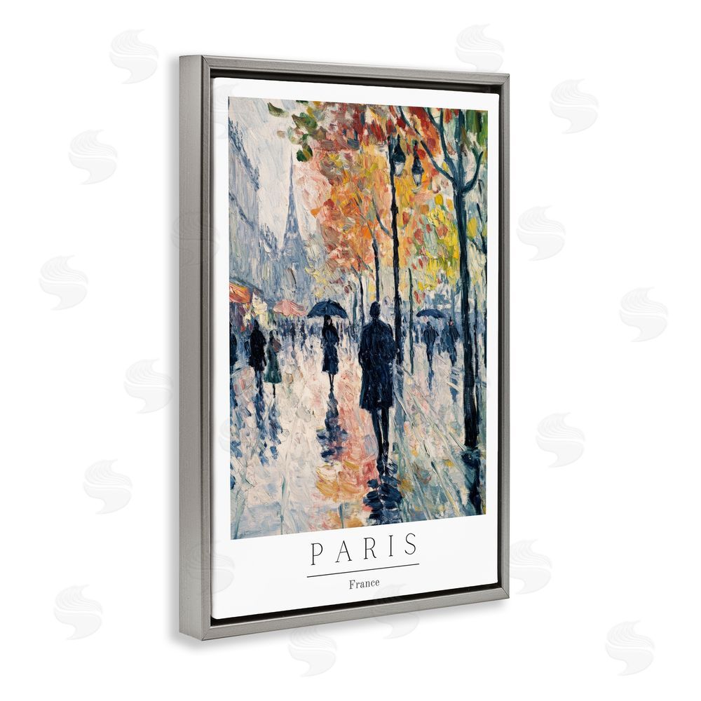 Petal Prints Design Autumnal Paris Street Scene Gray Floating Frame Canvas Wall Art Print