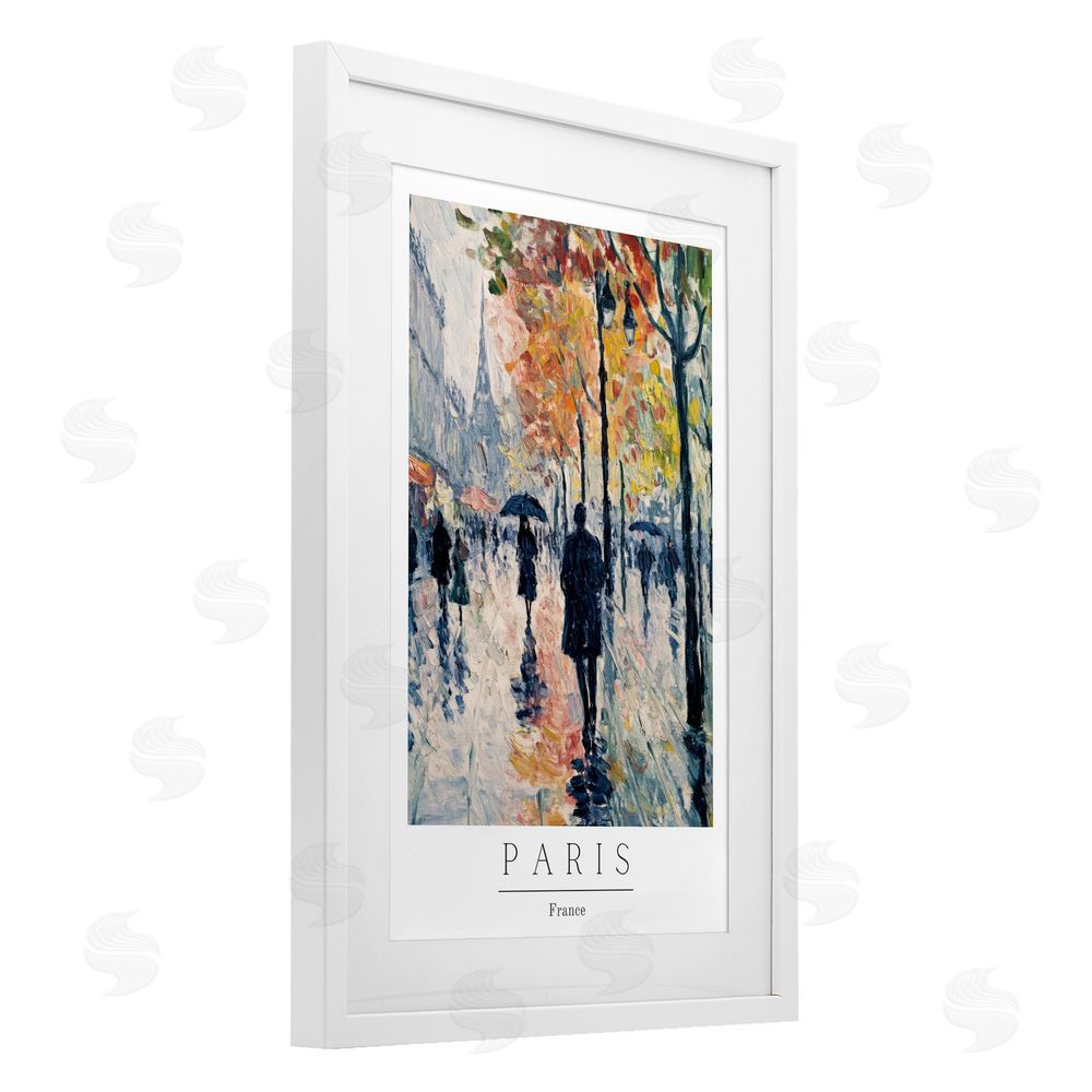 Petal Prints Design Autumnal Paris Street Scene White Framed Print Under Glass with Mat Wall Art