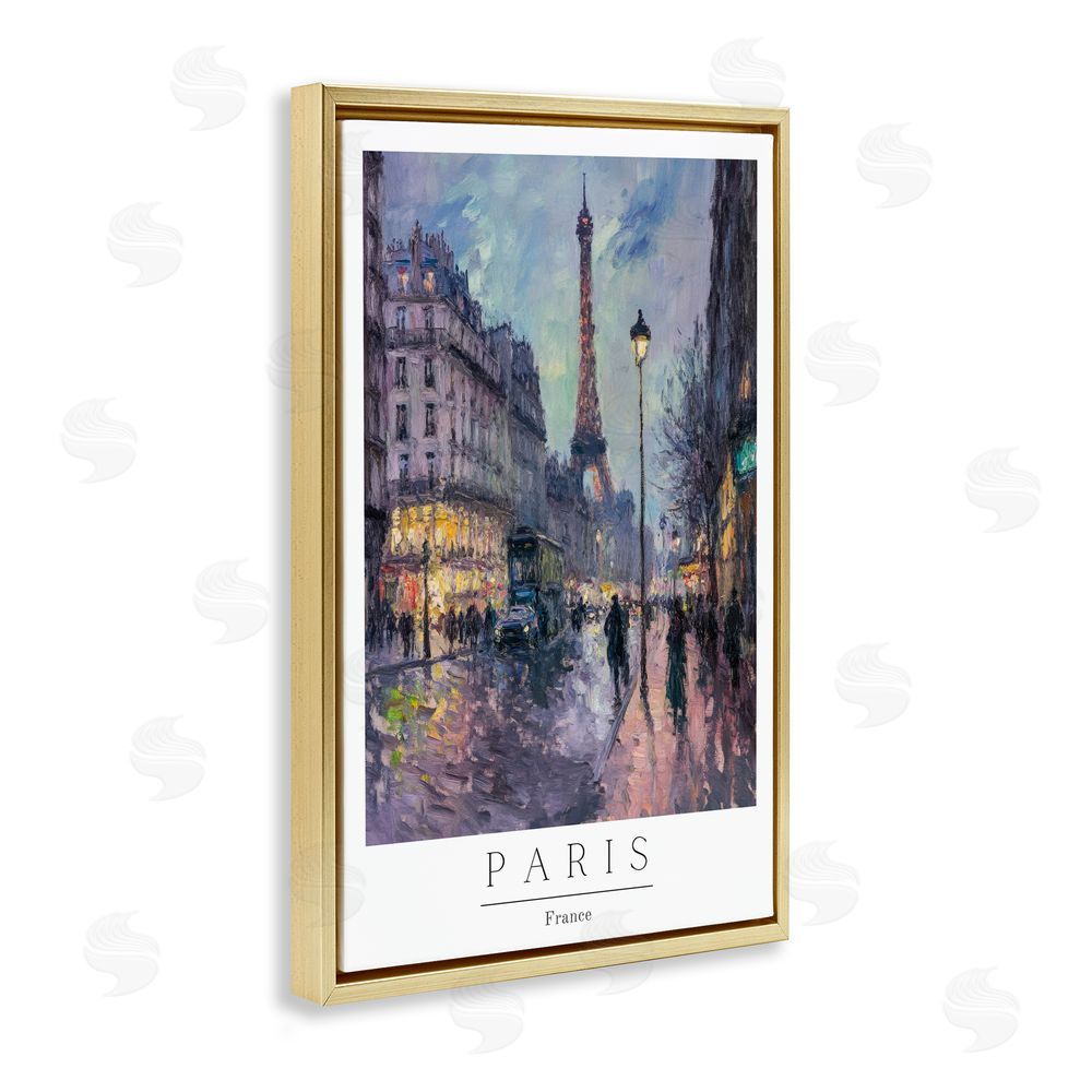 Petal Prints Design Vintage Paris Streets Night Gold Floating Frame Canvas Wall Art Print