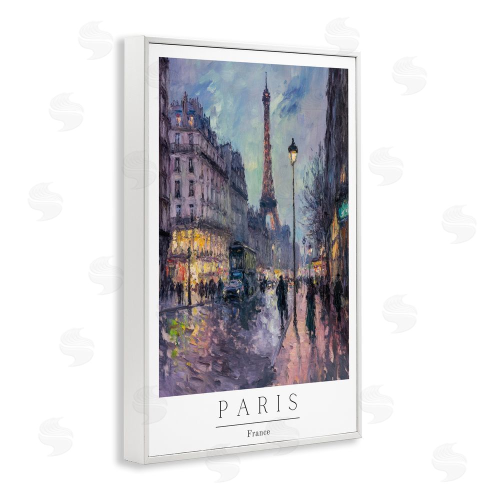 Petal Prints Design Vintage Paris Streets Night White Framed Giclee Wall Art Print