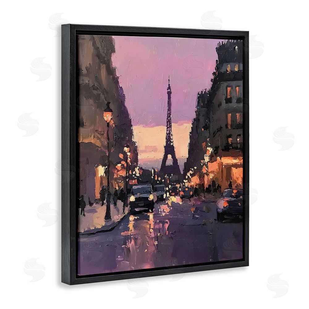 Riley B Twilight in Paris Streets Black Floating Frame Canvas Wall Art Print