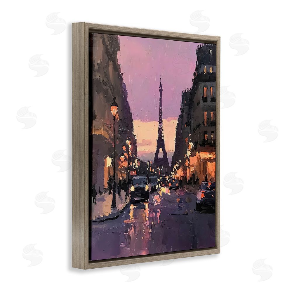 Riley B Twilight in Paris Streets Brown Floating Frame Canvas Wall Art Print
