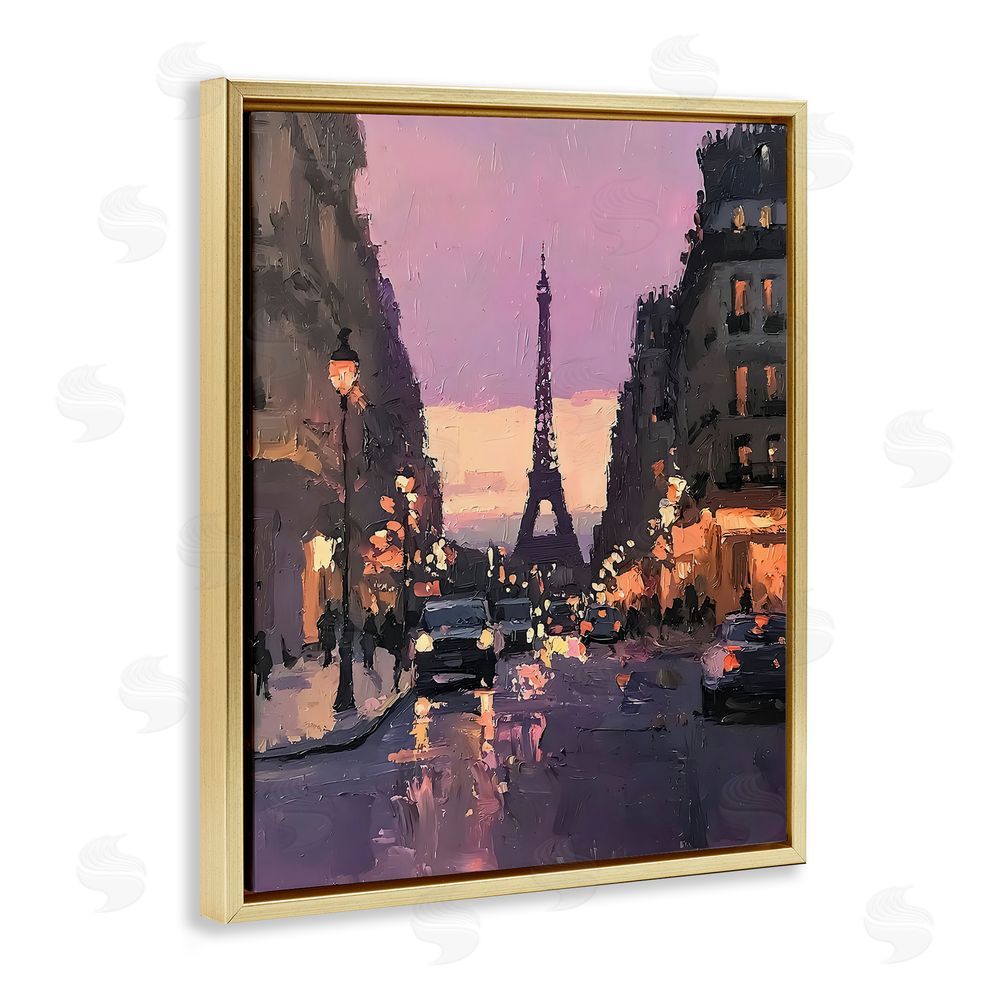 Riley B Twilight in Paris Streets Gold Floating Frame Canvas Wall Art Print