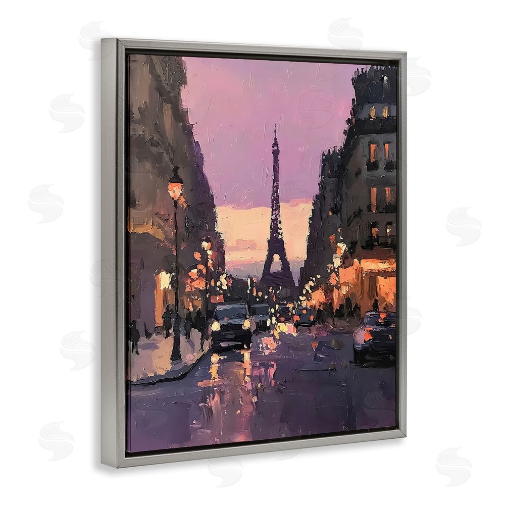 Riley B Twilight in Paris Streets Gray Floating Frame Canvas Wall Art Print