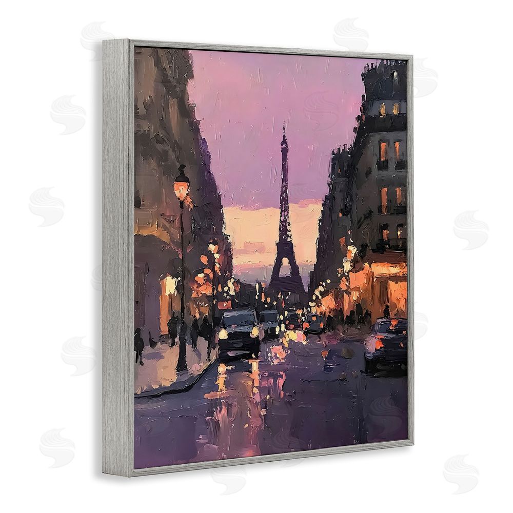 Riley B Twilight in Paris Streets Gray Framed Giclee Wall Art Print