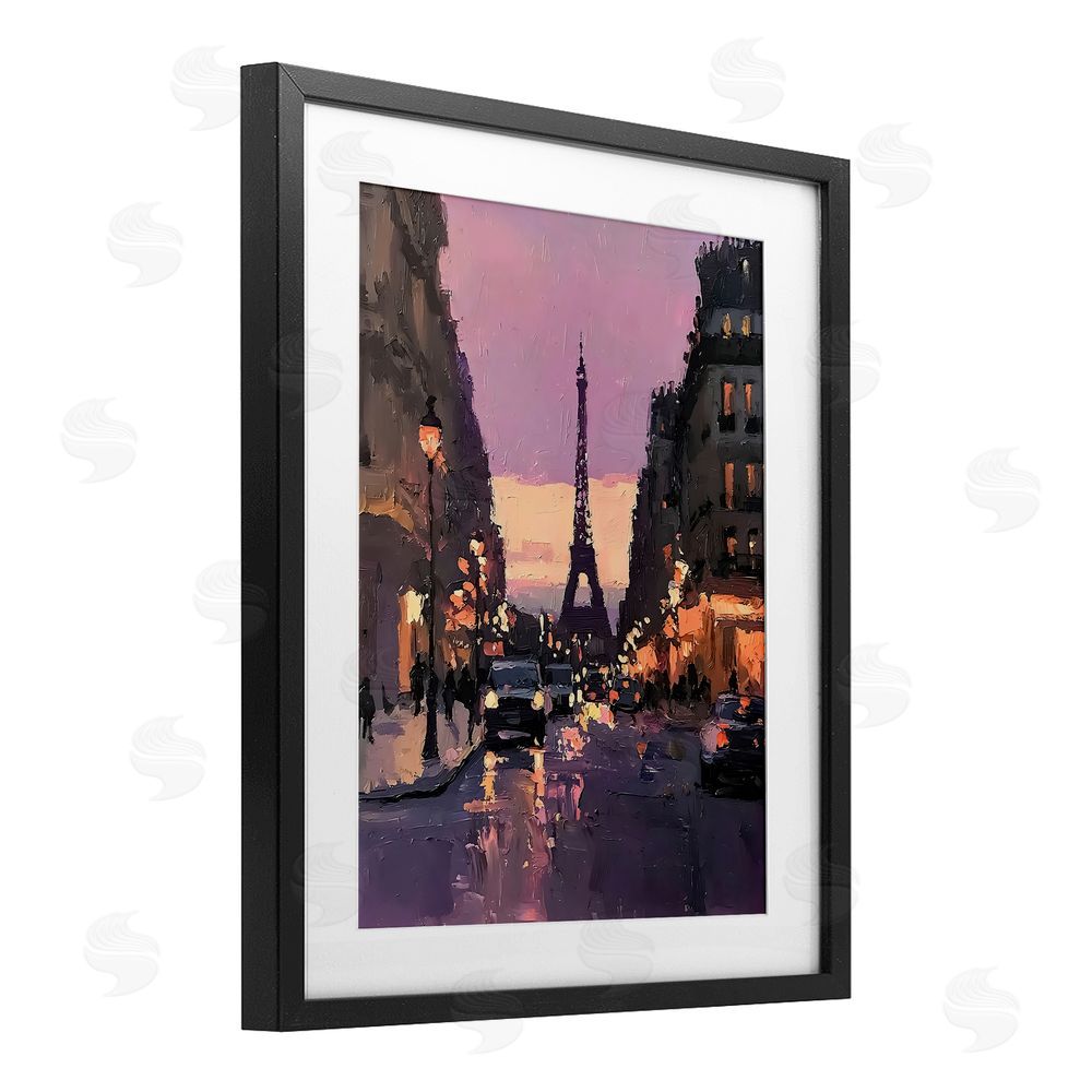 Riley B Twilight in Paris Streets Black Framed Print Under Glass with White Mat Wall Art